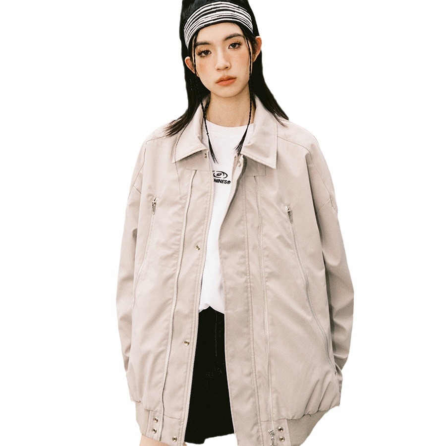 Chaqueta con cremallera de solapa de primavera y otoño para hombre, marca de moda casual, guapo, diseño retro japonés, estilo de Hong Kong, chaqueta de todo fósforo americana