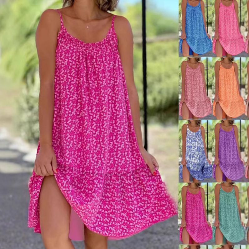 2025 summer new Amazon wish European and American pastoral style large floral sleeveless condole vest dress