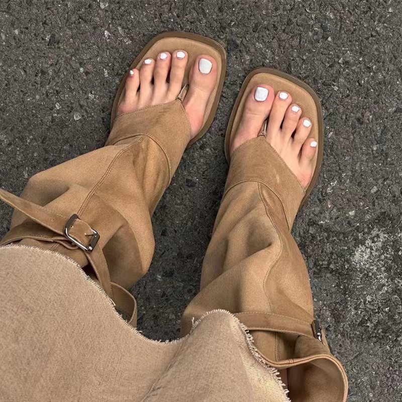 Boots Summer Internet Popular New Arrival 2023 Fashion Korean Style Thong Flip-Flops Sandals High-Tub Trousers Western Denim Boots
