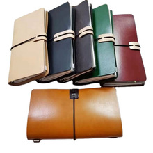厂供2022新款复古植鞣皮松紧带活页笔记本旅行便捷商务牛皮记事本