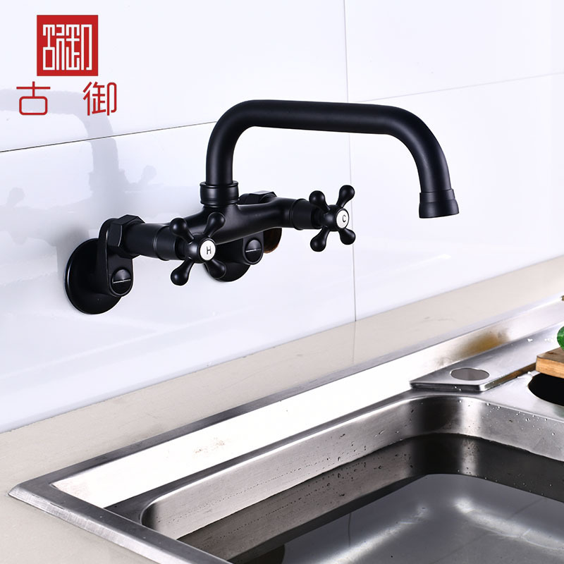 Wall-mounted faucet European-style retro basin faucet kitchen hot and cold water mixing faucet rotating wall-mounted household