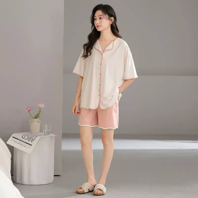 TRC莫代尔凉爽开衫睡衣女夏季短袖简约可外穿薄款夏天女士家居服