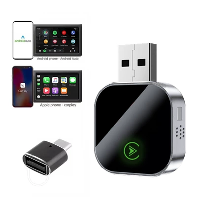 Upgraded Metal Carplay Box Wired to Wireless Android Auto Two-In-One Adapter Car Interconnection (Simsiz CarPlay və Android Auto) - k7c-silver-double-sided-luminous-overseas-version