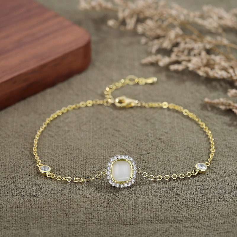 Geometric square elegant bracelet natural stone with zircon