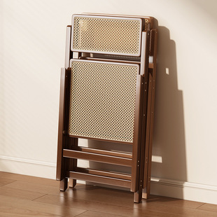 Folding Chair Rattan Dining Chair Simple Household Foldable Chair Breathable Office Chair Retro Balcony Leisure Back Chair