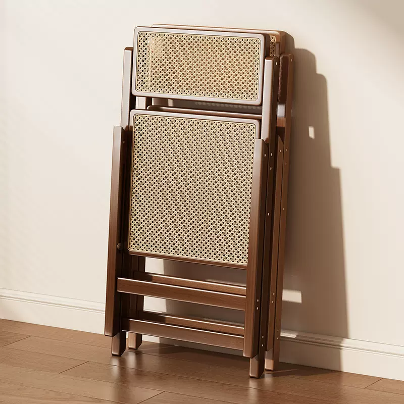 折叠椅藤编餐椅简易家用可折叠椅透气办公椅复古阳台休闲靠背椅子