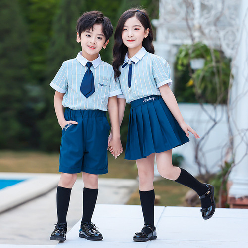 Blue England style school uniforms for  kids boys girls Kindergarten stage performance phtoos shooting suit short sleeves school graduation choir performance outfits for babay