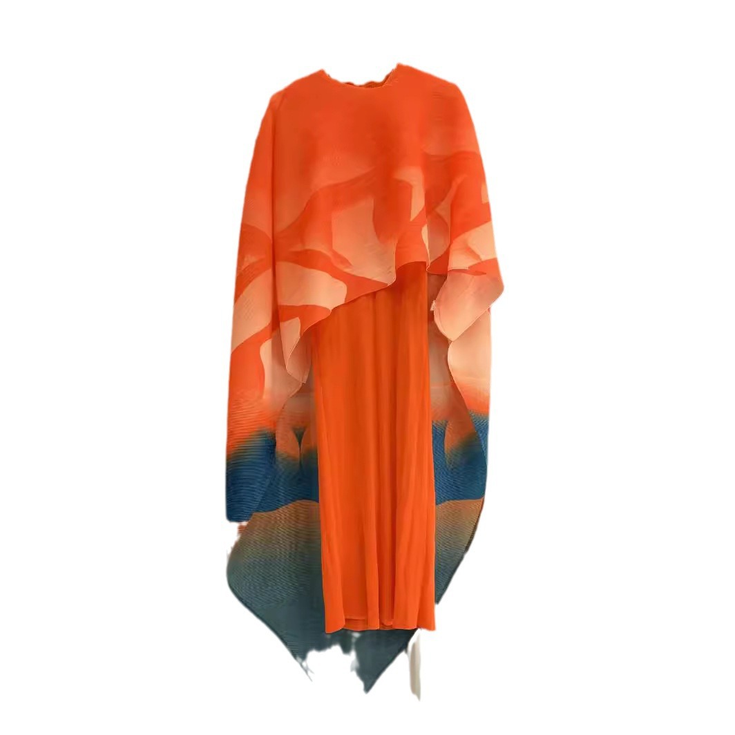 Abbigliamento da donna Gonna lunga plissettata carina bella moda elegante donna temperamento gonna tre piccola casa girocollo stampa due pezzi vestito_voghion.com