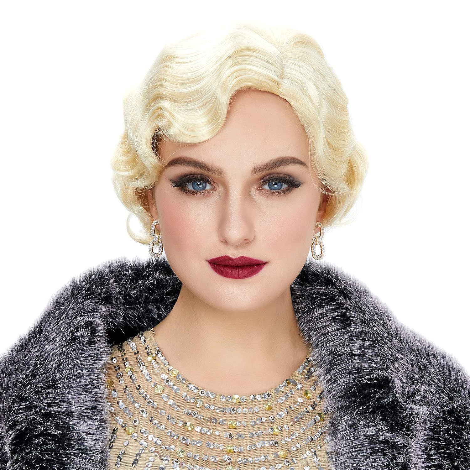 Synthetische Perücke Golden Ripple Simulation Bühne Party Perücke_voghion.com