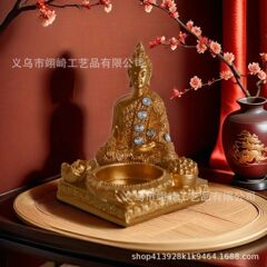 クロスボーダークリエイティブ瞑想仏燭台樹脂工芸品装飾品家の装飾小さな仏玄関装飾品