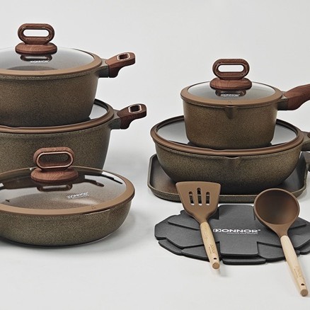 15/16pcs cookware set 15/16 juego antiadherente juego de olla de aluminio fundido a presión de piedra médica fuego de fondo