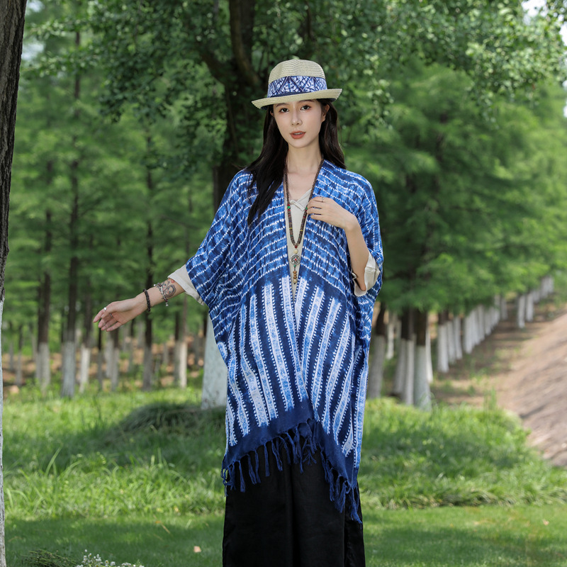 Nuevo estilo teñido con lazo retro artístico de algodón y lino siente la bufanda estilo étnico chal verano moda delgada cardigan decorativo para las mujeres