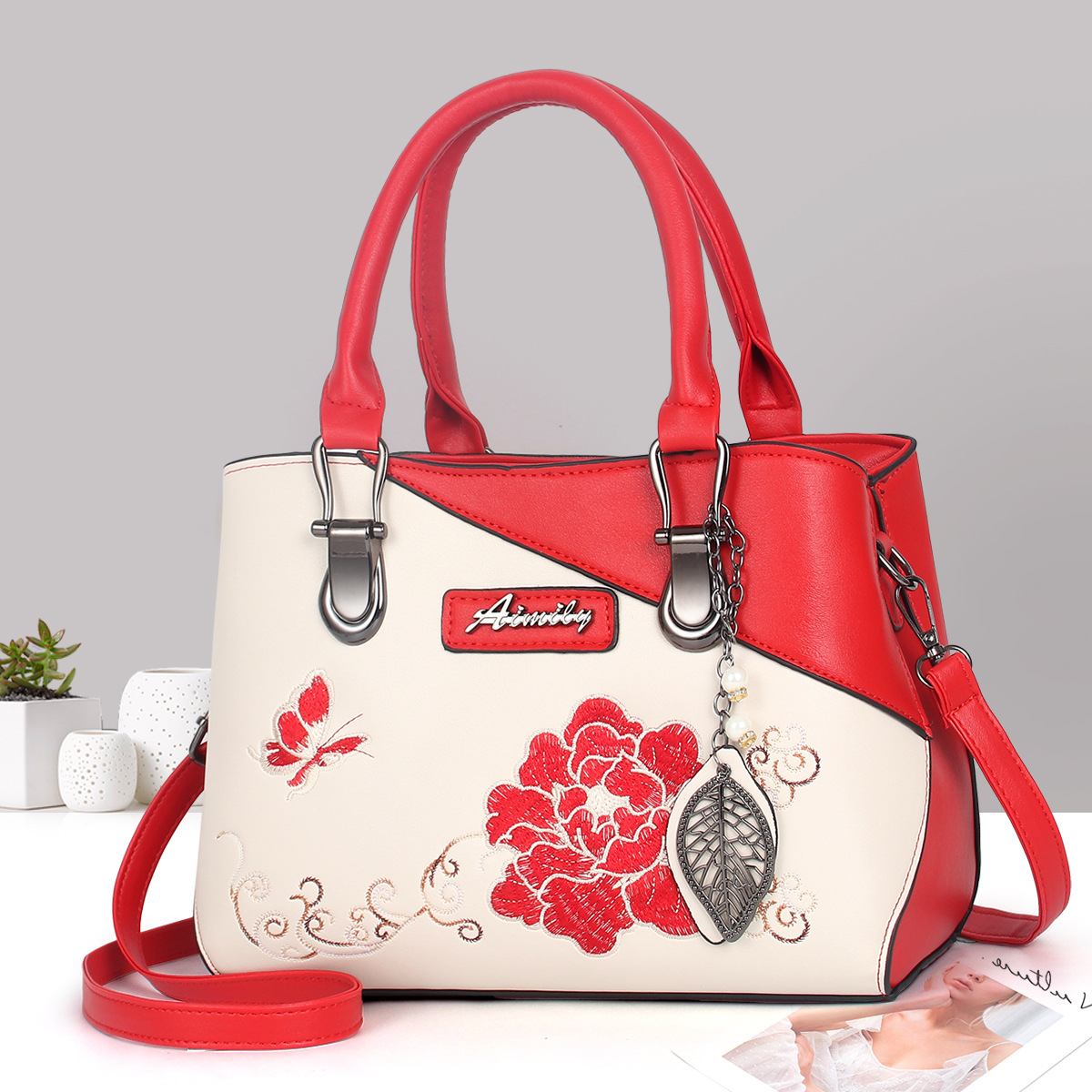 Bolsa de mano de gran capacidad, bolsas de regalo de flores de peonía, bolsas de hombro, bolsas dignas.