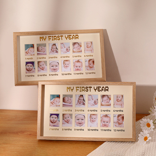 Baby's First Birthday Growth Memory Photo Frame & Display Stand | Kids' Photo Album for Recording Milestones | Wall-Mounted Grid Design