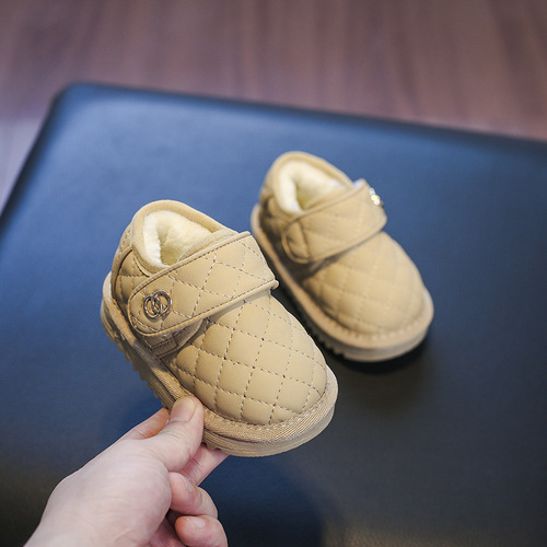 Winter children's snow boots, baby cotton shoes, warm leather boots, baby girls' velvet toddler shoes, boys' shoes, thickened