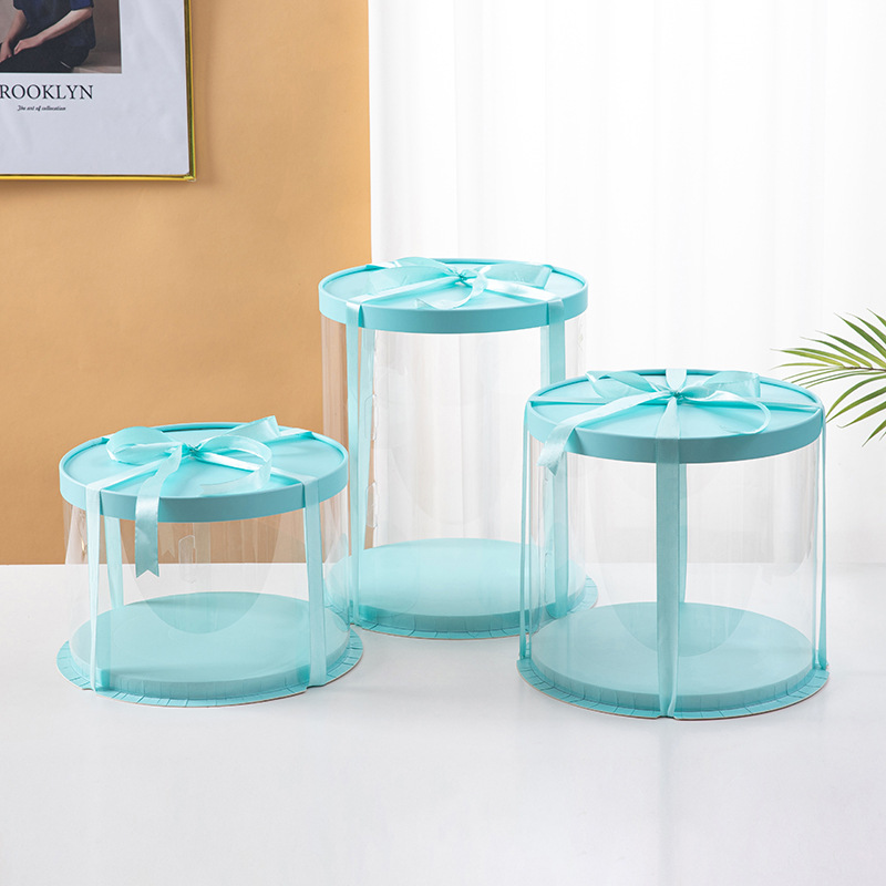 厂家批发圆形蛋糕盒子透明生日烘焙手提包装六八十二寸加高一次性