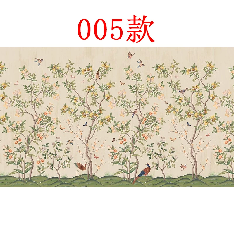 Wall mural wallpaper, green Chinese‑style flowers and birds, seamless TV background, multiple materials