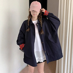 韩系设计感翻领格纹撞色外套女2025春秋季新款复古双面穿夹克上衣