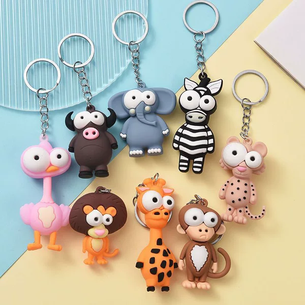 Funny Animal Keychain Cute Monkey Lion School Bag Pendant 3D Stereo Doll Student Prizes Exquisite Gifts