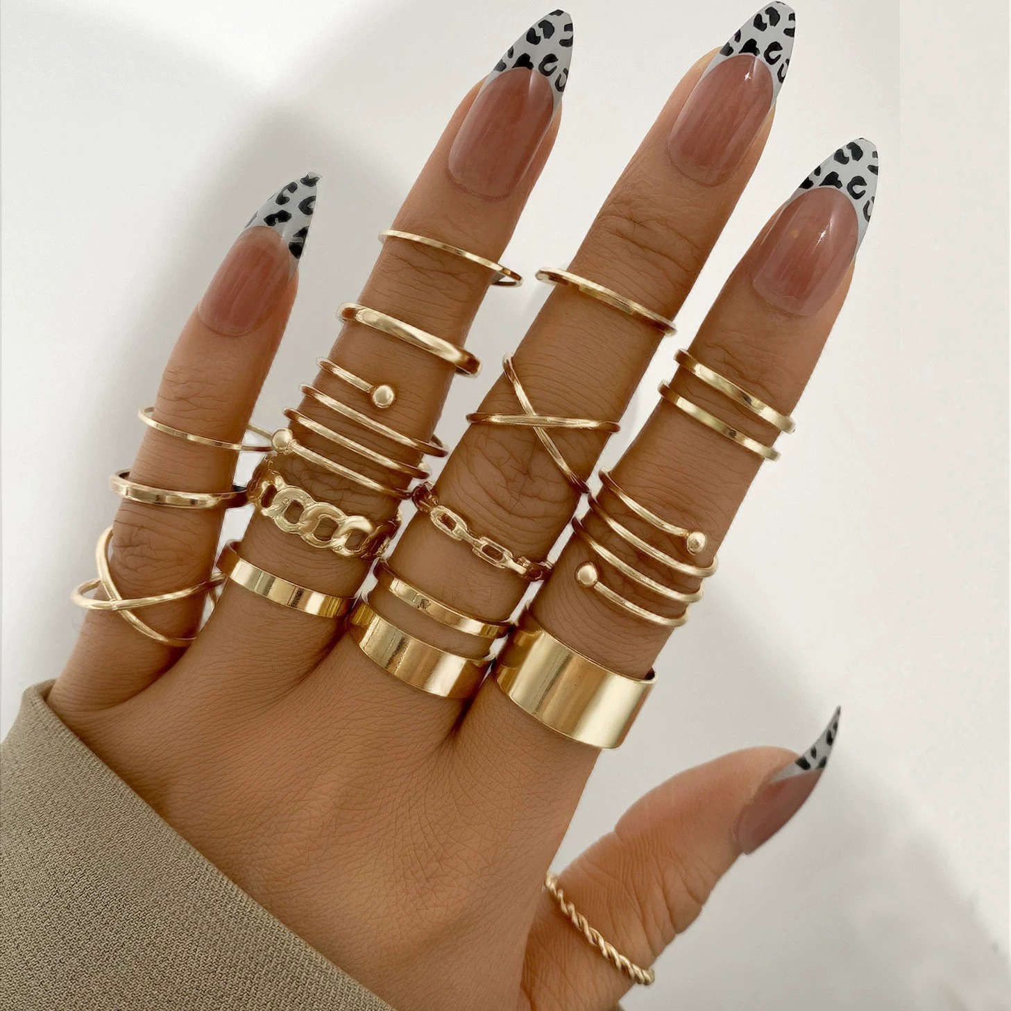 Ring multi-joint set, European style, metal adjustable stackable rings, assorted designs