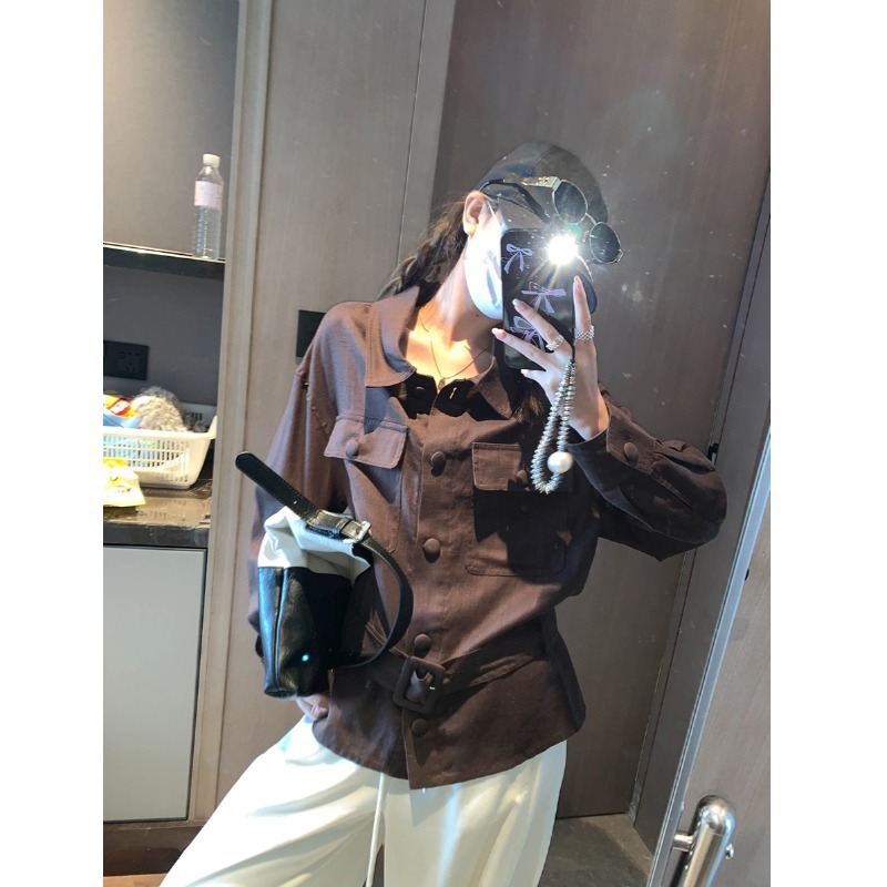 摩且 时髦进阶法则 天丝亚麻老钱风系腰带工装风衬衫外套 MQ0714|undefined