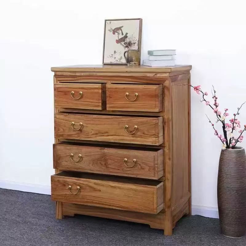 Chinese Old Elm Chest of Drawers Retro Storage Cabinet Drawer Cabinet Solid Wood Furniture Storage Cabinet Floor-Standing Sideboard