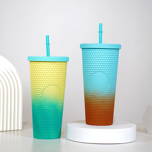 Cross-border brand Durian Cup Large Capacity Starbucks Same Style Double-layer Plastic Straw Cup Creative Grab Hand Straw Water Cup