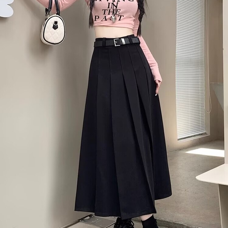 Korean Mid-Length Suit Skirt Women's Spring and Autum Gray High-Waisted A-Line Skirt Umbrella Skirt Pleated Skirt Long Skirt Korean Mid-Length Suit Skirt Women's Spring and Autum Gray High-Waisted A-Line Skirt Umbrella Skirt Pleated Skirt Long Skirt