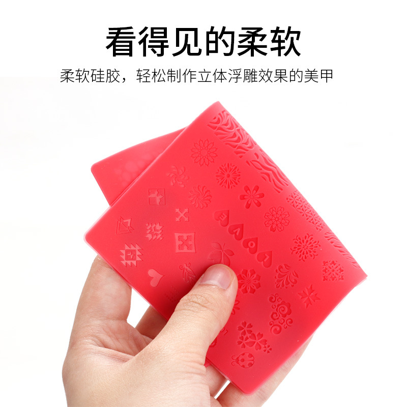 Nuevos productos transfronterizos manicuras de impresión de silicona plantilla 3D estereoscopio patrón de relieve de silicona al por mayor