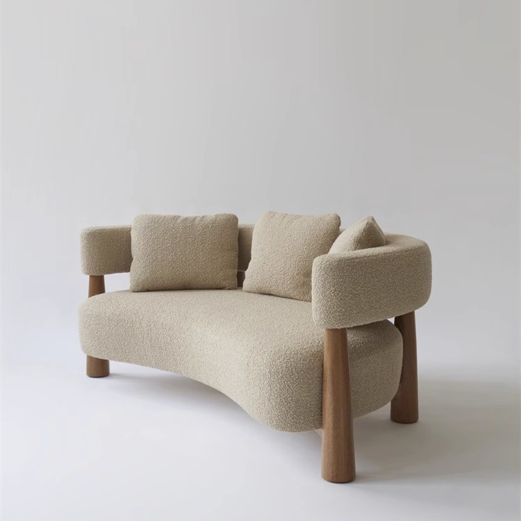 Sala de estar simple, terciopelo de cordero, sofá de casa de familia retro, tienda de ropa, diseñador curvo, sofá de ocio para sala de estar