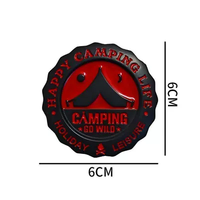 Camping car emblem, personalized creative car decal for outdoor adventures, mountain climbing, travel car body decoration, metal rear car emblem (Car logo) - standard-camping-black-and-red-sticker-1-piece