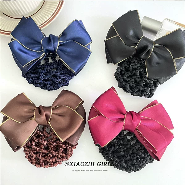 Korean style hotel stewardess nurse bank employee striped professional hair net net pocket hairpin bow hair accessories