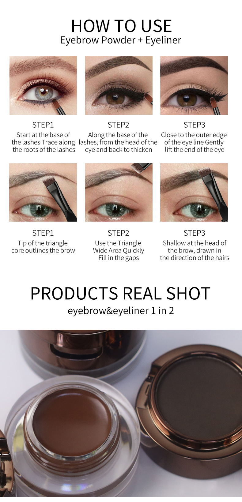 VIBELY's two-in-one eyeliner cream for foreign trade comes with a brush, is waterproof, sweat-proof, does not smudge, and is a natural eye contour cream that does not smudge undefined
