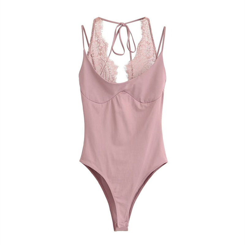 Summer Cross-Border Aliexpress Ins European and American Foreign Trade Women's Clothing Fashion Spliced Lace Halter Neck Jumpsuit