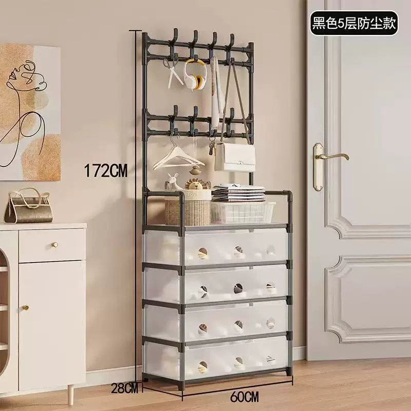 简易鞋帽架玄关鞋帽一体落地鞋帽架室内防尘金属鞋架组装式鞋帽架