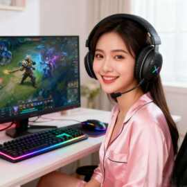 最新私模电竞游戏耳机钢铁头戴式有线耳机全方位拾音吃鸡耳机