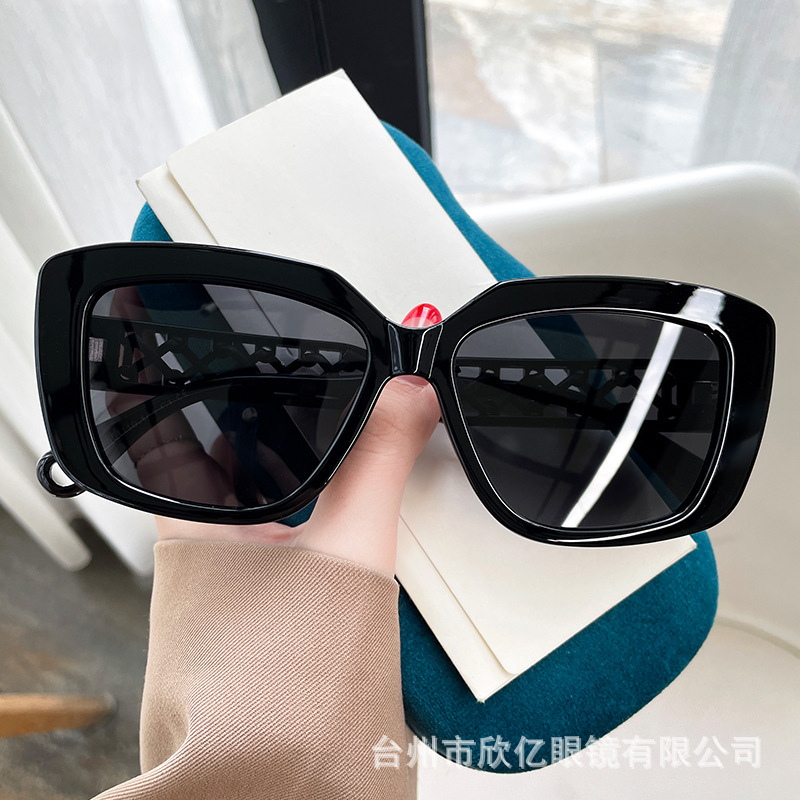 New Leather Woven Temples Square Large Frame Sunglasses Fashion Trend Personality High Quality Cross-Border Polarized Sunglasses