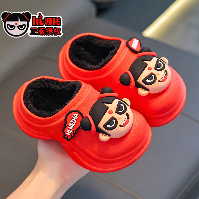 Nezha zapatillas de algodón de invierno para niños, niñas y niños, calentamiento de algodón impermeable, bolsas de niños, zapatos de talón de algodón
