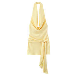 2026欧美风春女装黄色丝缎质感迷你连衣裙  2803