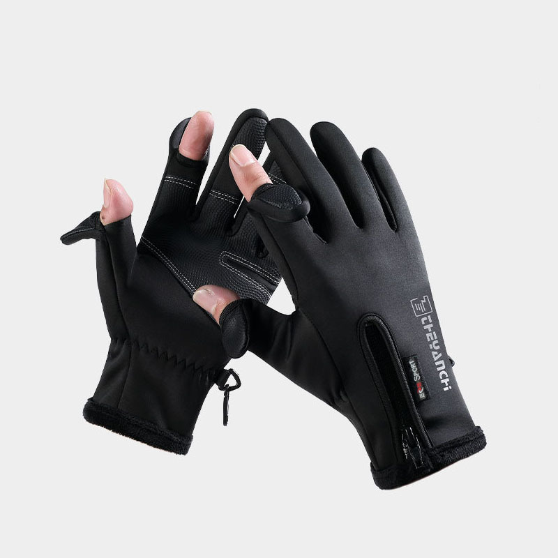 Men's autumn and winter outdoor riding gloves are waterproof and cold-proof plus velvet sports warm motorcycle fishing leakage two-finger touch screen