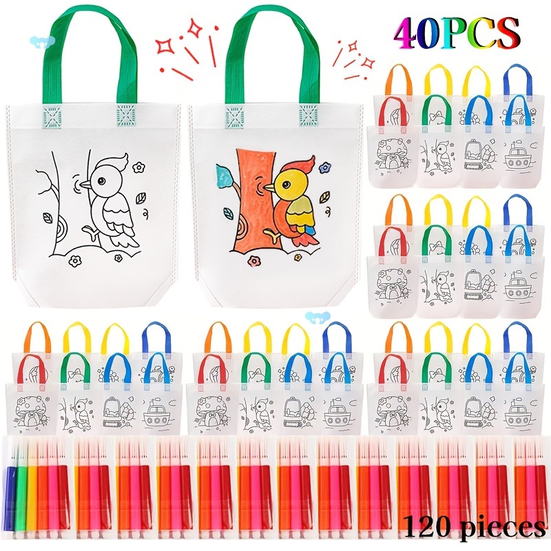 40 diy Coloring Tote Bags With Marker Pens (20 sets