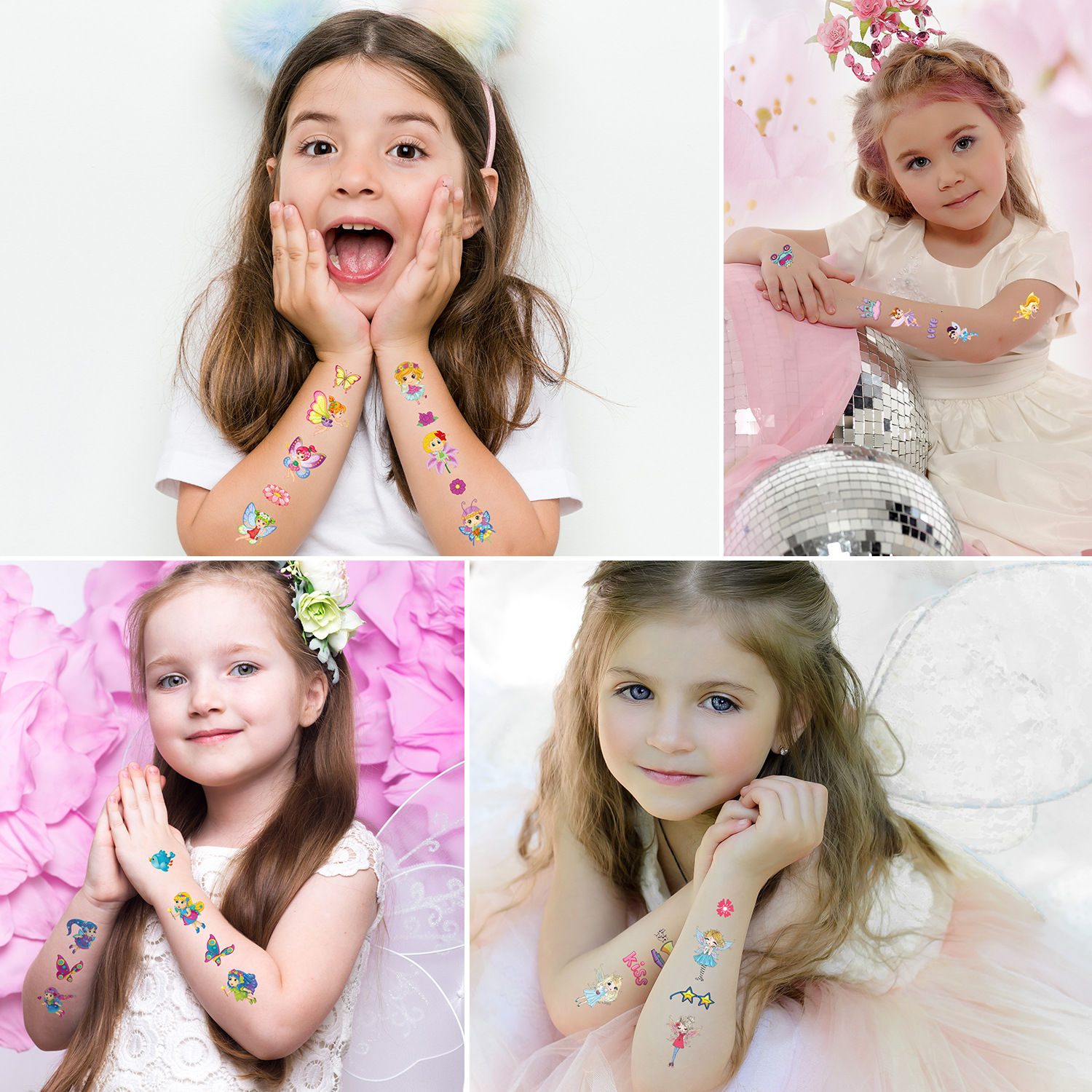 Amazon nuevo lindo dibujos animados flor Hada tatuaje pegatinas transfronterizas pegatinas para niños para regalos de fiesta