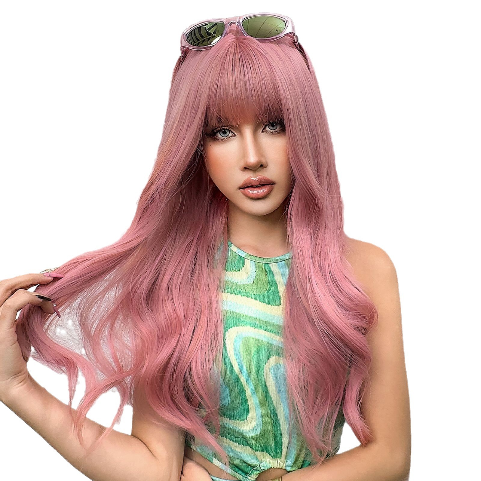 Conjunto de pelucas multicolores con flequillo de aire estilo anime para cosplay de Navidad y Halloween para mujer, seda de alta temperatura.