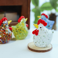 创意可爱小鸡造型桌面玻璃小摆饰客厅书桌家居彩色咕咕鸡玻璃摆件
