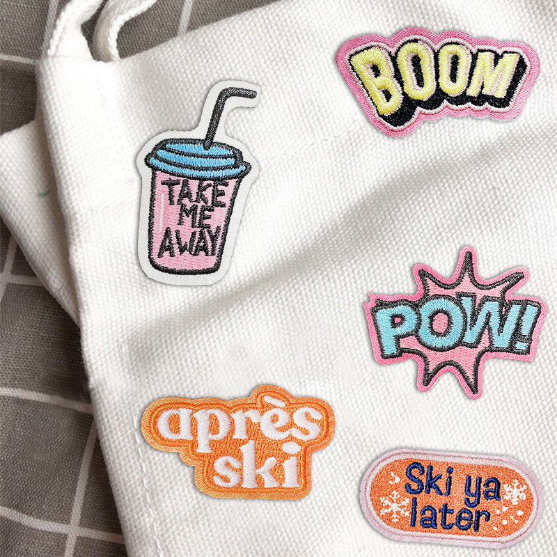 Cartoon words color letters embroidered small cloth stickers 3m self-adhesive sewing washable clothes hole embroidered cloth stickers