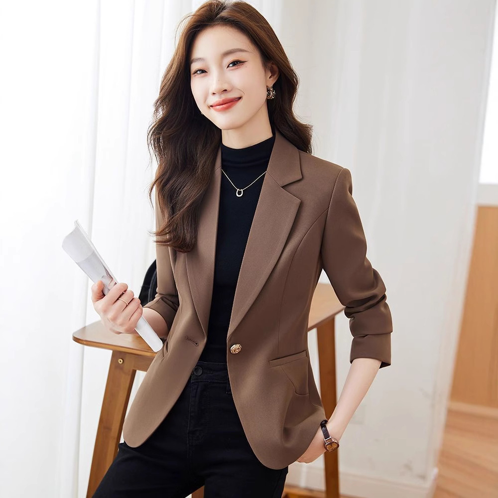 Brown Blazer 2024 New Fashion Style, Elegant Short Casual Suit Jacket For Petite Individuals_voghion.com