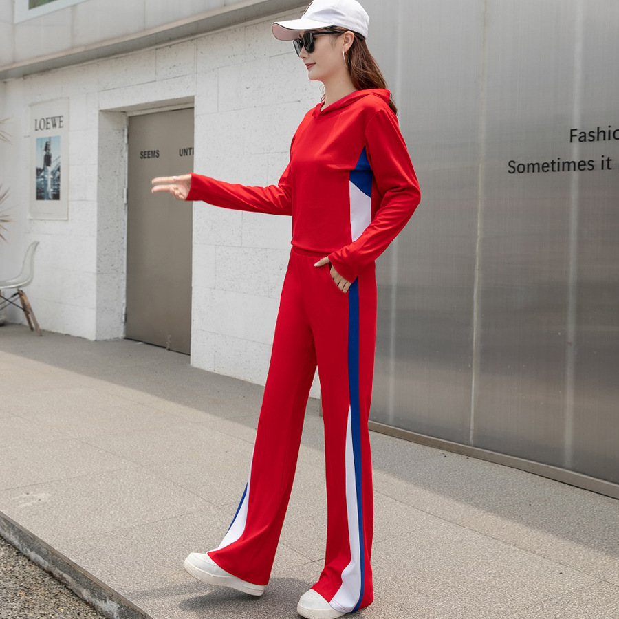 여성용 스포츠 세트 2025 가을 신상 패션 슬림핏 후드티 스퀘어 댄스 레드 캐주얼 투피스 세트