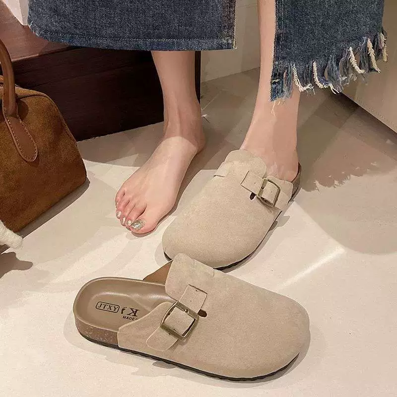 Женские туфли Birkenstock на толстой подошве Sanxi в одном стиле, увеличивающие рост, новинка 2025 года, универсальная верхняя одежда, пробковые полутапочки Baotou, туфли Birkenstock