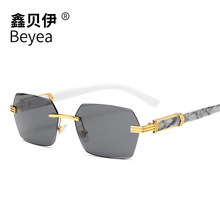 鑫贝伊新款时尚方形太阳镜欧美跨境眼镜无框大理石纹脚潮墨镜5533