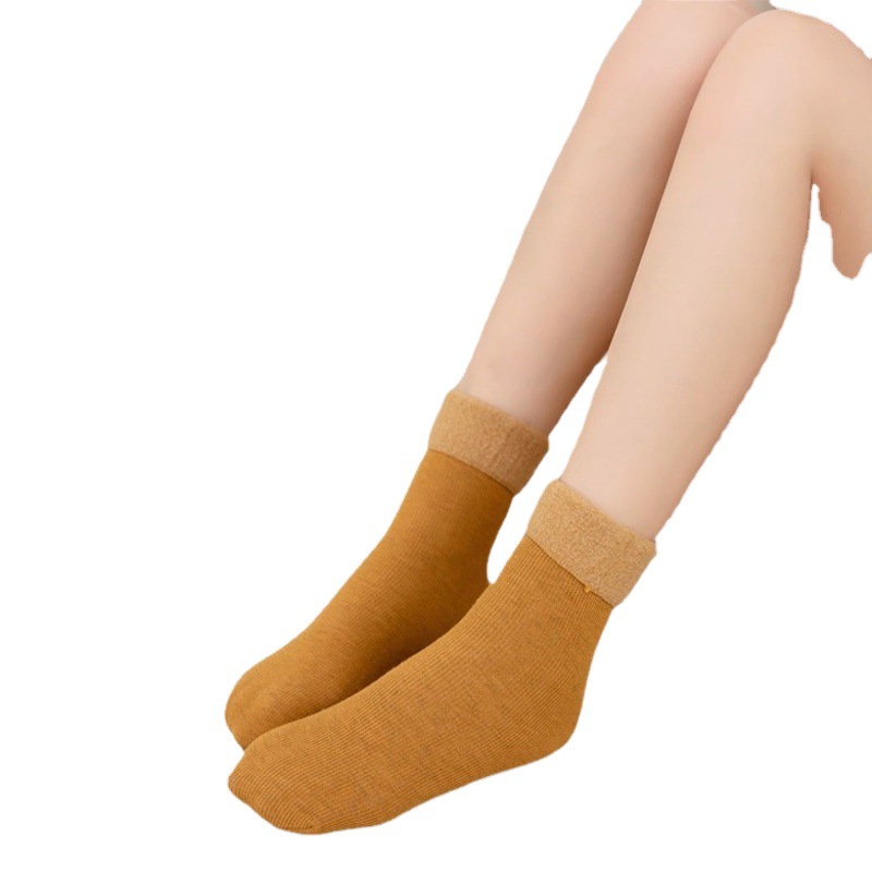 Calcetines de lana otoño e invierno más calcetines de mujer engrosados de terciopelo para hombres Calcetines cálidos de felpa de color sólido Calcetines de tubo medio para mujer de nieve